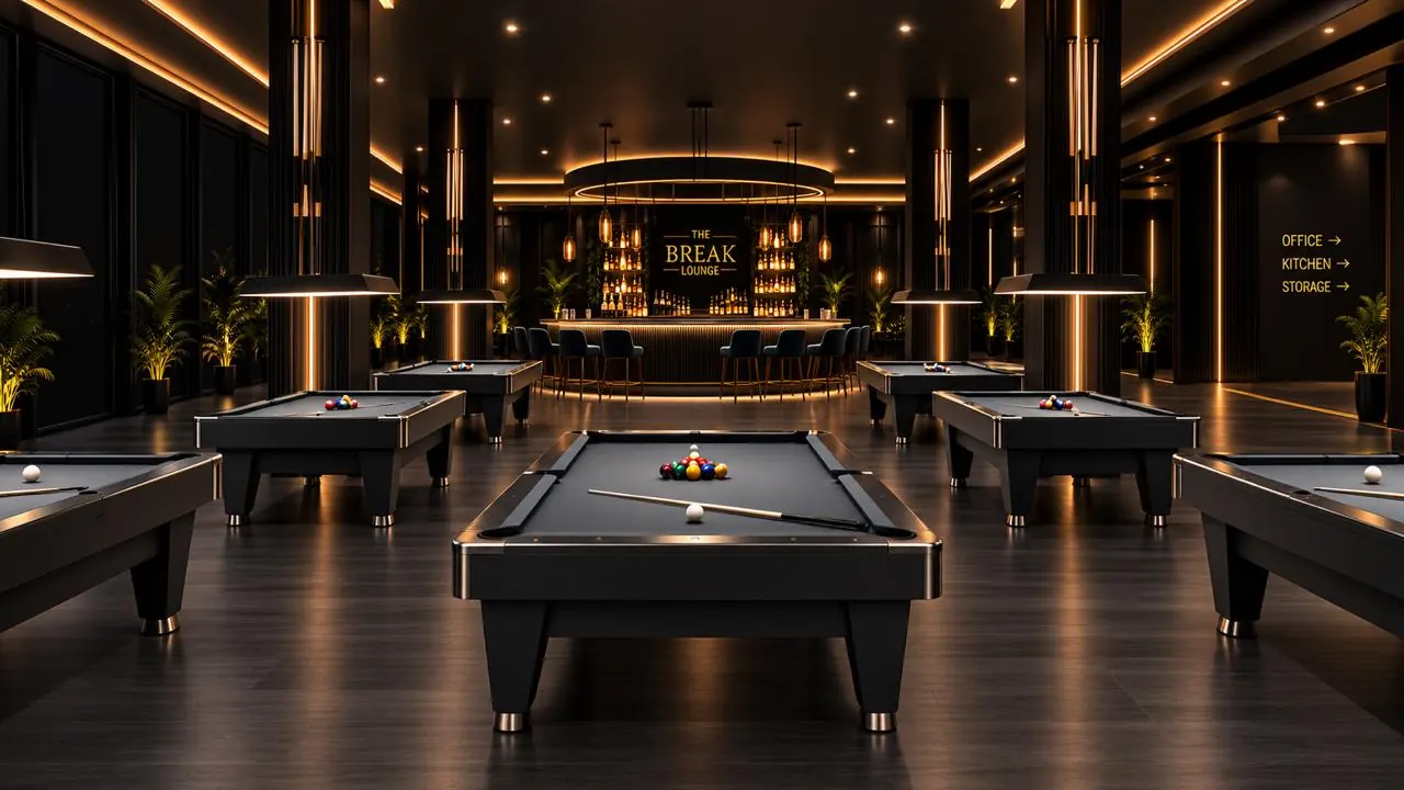 Rows of pool tables on the main floor